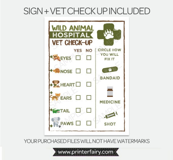 Wild Animal Hospital Sign, Vet Checkup, Safari Birthday (Printable PDF)