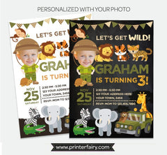 Safari Birthday Invitation with Photo, Jungle Animals (Digital Invite)