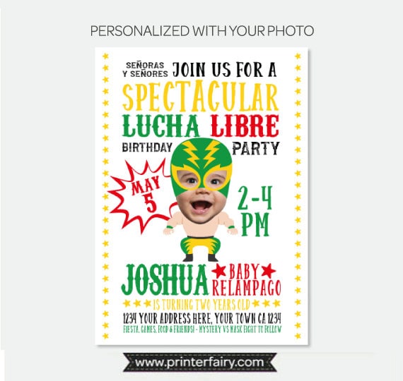 Personalized Lucha Libre Birthday Invitation, Photo, Fiesta (Digital Invite)