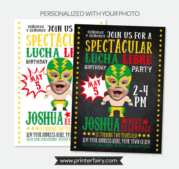 Personalized Lucha Libre Birthday Invitation, Photo, Fiesta (Digital Invite)