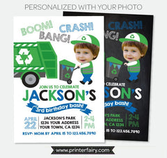 Trash Truck Personalized Birthday Invitation with Photo, Garbage Digital or Printable Invite Design