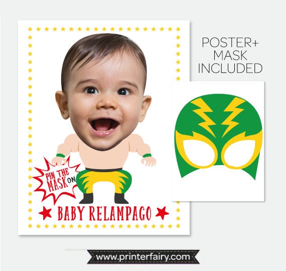 Luchador Personalized Pin the Mask Game with your photo, Digital Design