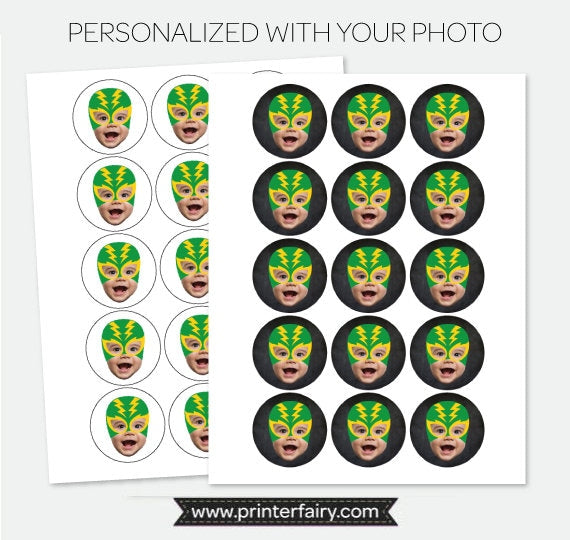 Lucha Libre Party Theme Personalized Toppers or Labels with your Photo, Digital Printable Design