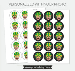 Lucha Libre Party Theme Personalized Toppers or Labels with your Photo, Digital Printable Design