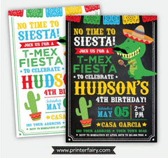 T-Mex Fiesta Birthday Invitation, Dinosaur Invite (Digital)