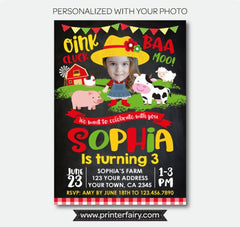 Farm Girl Birthday Invitation with Photo, Barnyard Animals (Digital Invitation)