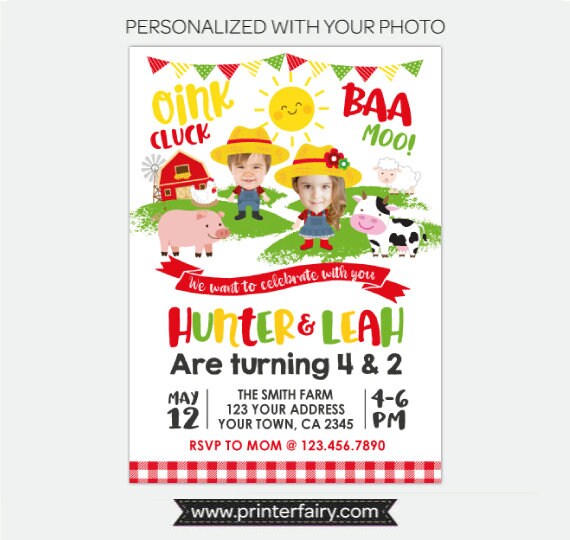 Farm Birthday Invitation with Photo, Barnyard Party (Digital Invitation)