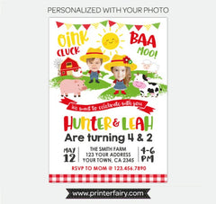 Farm Birthday Invitation with Photo, Barnyard Party (Digital Invitation)