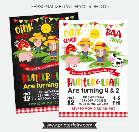 Farm Birthday Invitation with Photo, Barnyard Party (Digital Invitation)