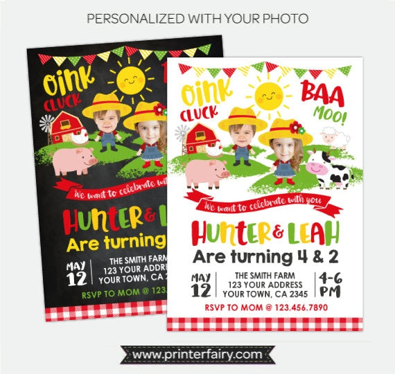 Farm Birthday Invitation with Photo, Barnyard Party (Digital Invitation)