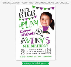 Personalized Soccer Girl Birthday Invitation with Photo (Digital Invite)