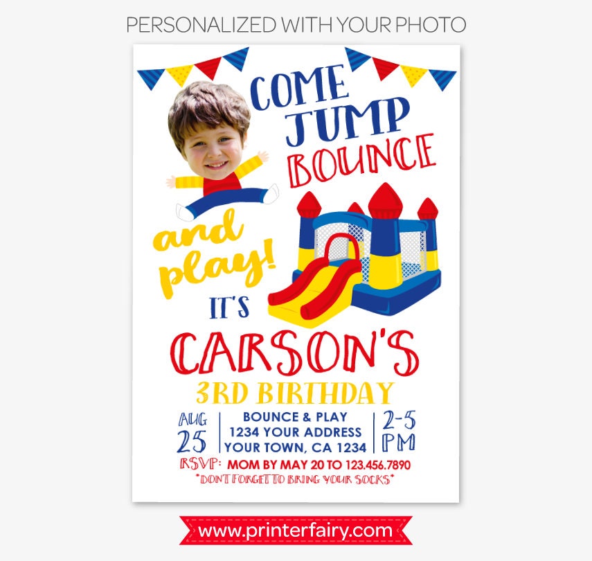 Bounce House Birthday Invitation with Photo, Personalized Digital or Printable Design