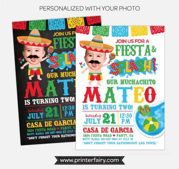 Fiesta Pool Birthday Invitation with Photo (Digital Invitation)