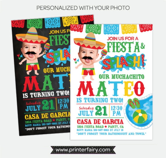 Fiesta Pool Birthday Invitation with Photo (Digital Invitation)