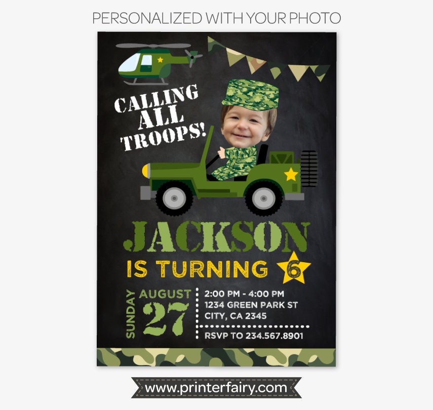 Army Birthday Invitation Personalized with Photo | Military Party Invite Digital or Printable Design