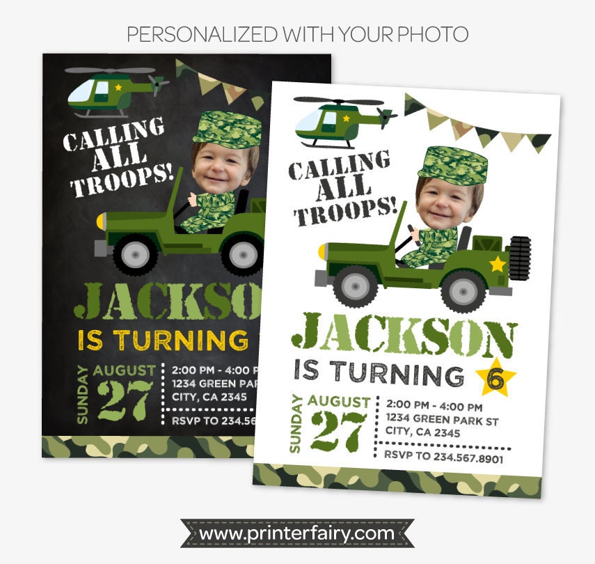 Army Birthday Invitation Personalized with Photo | Military Party Invite Digital or Printable Design