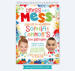 Joint Art Birthday Party Invitation with Photos (Digital Printable)