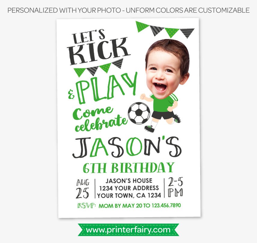 Soccer Birthday Invitation with Photo, Sports Party (Personalized Digital Invite)
