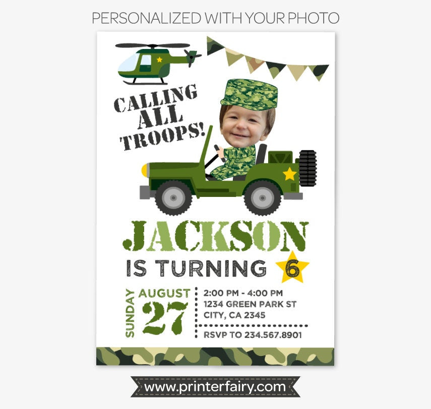 Army Birthday Invitation Personalized with Photo | Military Party Invite Digital or Printable Design