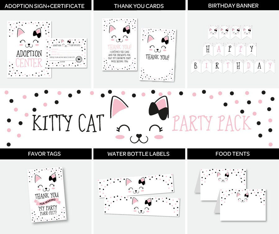 Kitty Cat Adoption Party Package, Printable Decor (Instant Download)