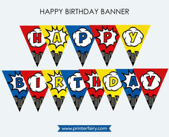 Superhero Birthday Party Printable Banner, INSTANT DOWNLOAD