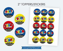 Superhero Printable Toppers or Stickers Ready to Print, Instant download