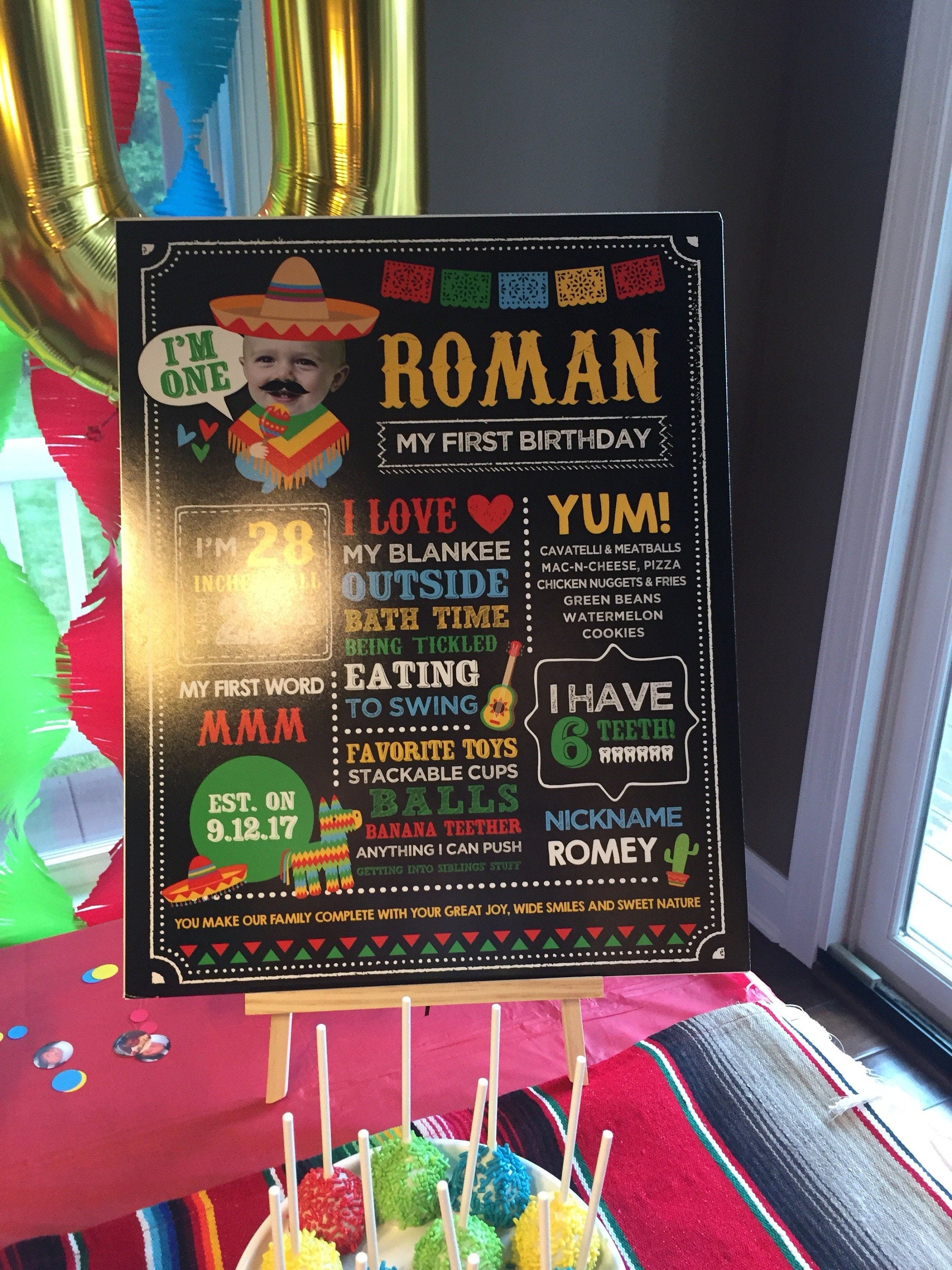 Fiesta First Birthday Chalkboard Sign with Photo, Mexican Theme (Digital Download)