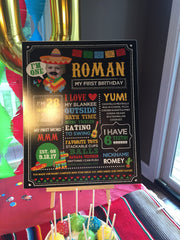 Fiesta First Birthday Chalkboard Sign with Photo, Mexican Theme (Digital Download)