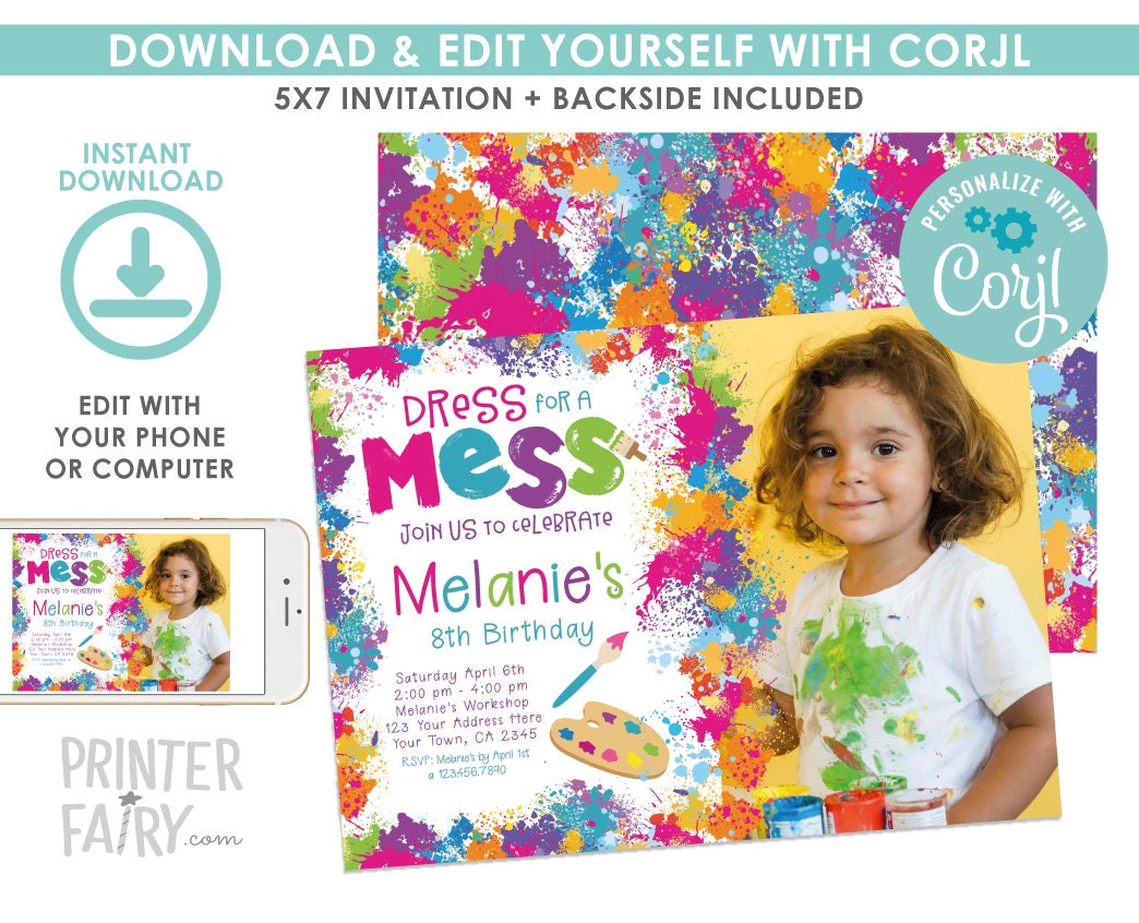 Editable Art Birthday Invitation, Painting Party (Digital Invite)