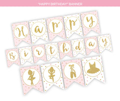 Ballerina Birthday Party Decor Bundle | Pink & Gold Ballet Decorations | Printable Birthday Set | Instant Download