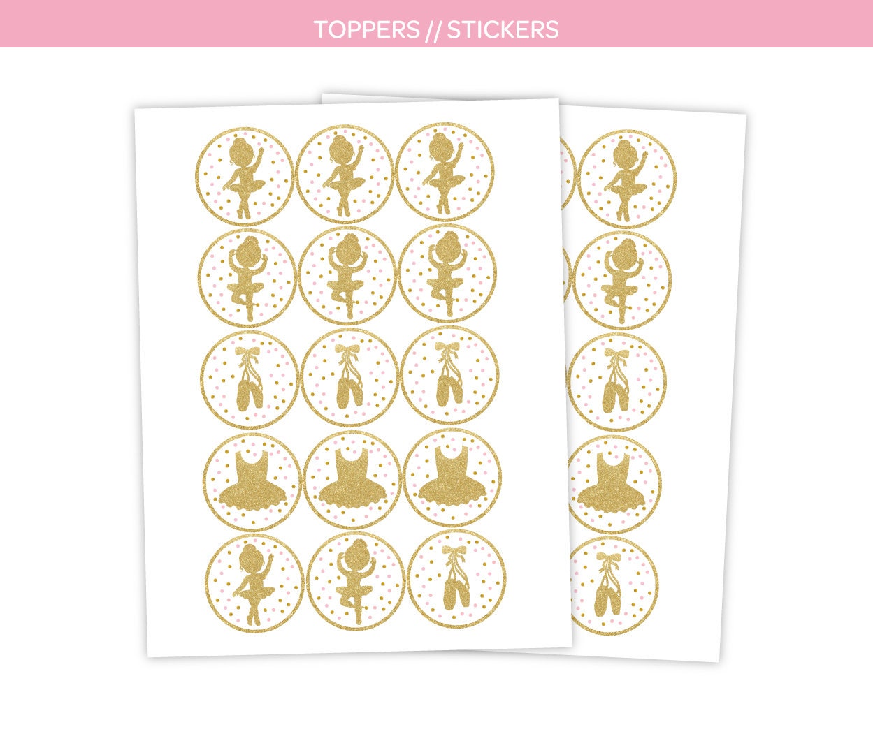 Ballerina Birthday Party Decor Bundle | Pink & Gold Ballet Decorations | Printable Birthday Set | Instant Download
