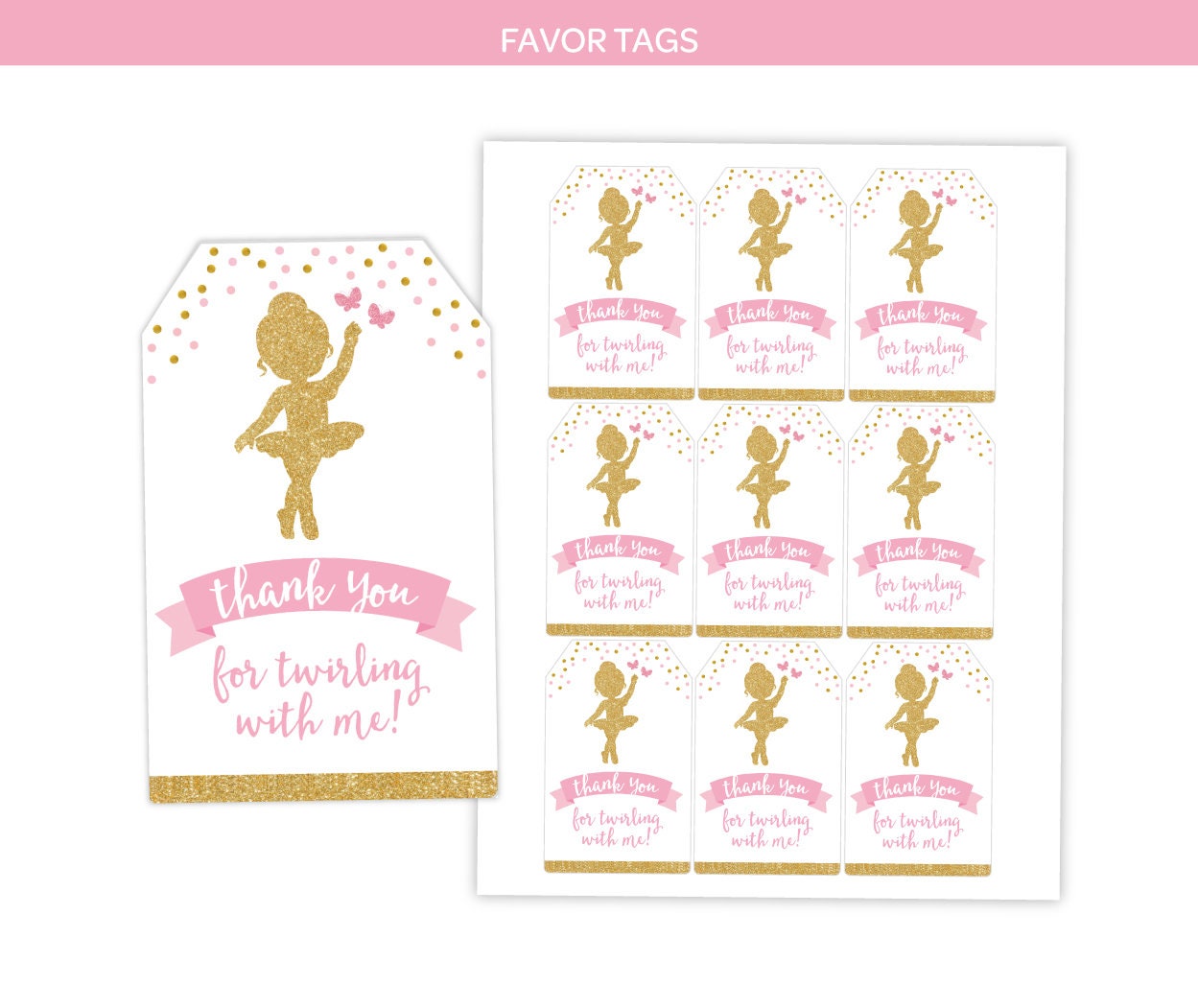 Ballerina Birthday Party Decor Bundle | Pink & Gold Ballet Decorations | Printable Birthday Set | Instant Download