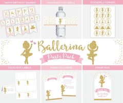 Ballerina Birthday Party Decor Bundle | Pink & Gold Ballet Decorations | Printable Birthday Set | Instant Download