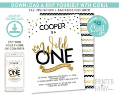 Wild One Birthday Invitation, King 1st Birthday, EDITABLE (Digital Invite)