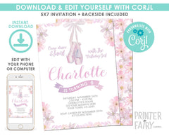 Ballerina Birthday Invitation Editable Template, Instant Download