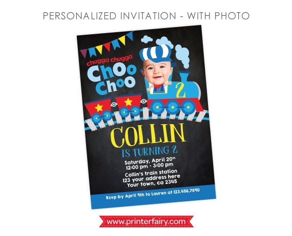 Train Birthday Invitation Personalized with Photo, Digital and Printable
