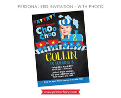 Train Birthday Invitation Personalized with Photo, Digital and Printable