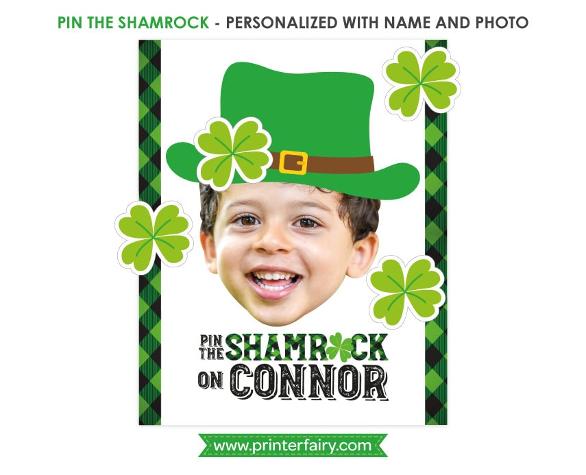 Pin the shamrock game, St Patricks day party game DIGITAL Personalized item
