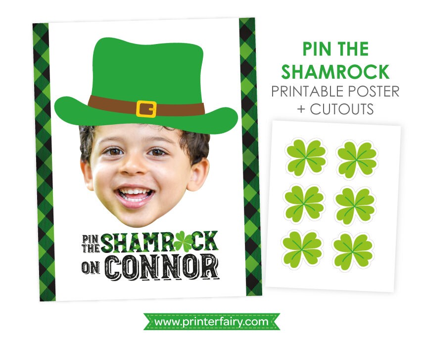 Pin the shamrock game, St Patricks day party game DIGITAL Personalized item