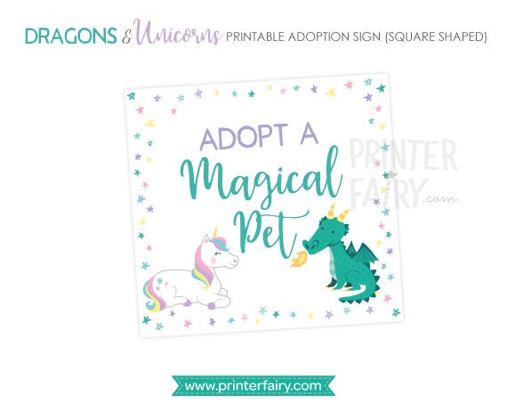 Unicorn and Dragon Adoption Center Sign & Certificate (Digital Download)