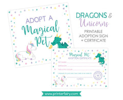 Unicorn and Dragon Adoption Center Sign & Certificate (Digital Download)