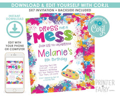 Art Birthday Invitation, Colorful Paint Party (Digital Invite)