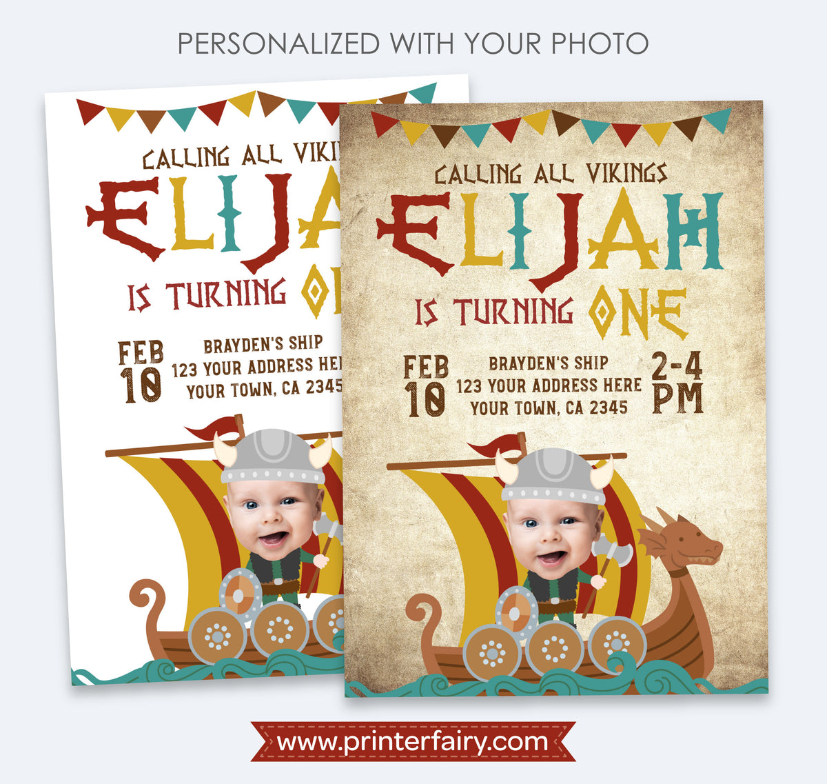 Personalized Viking Birthday Invitation with Photo (Digital)