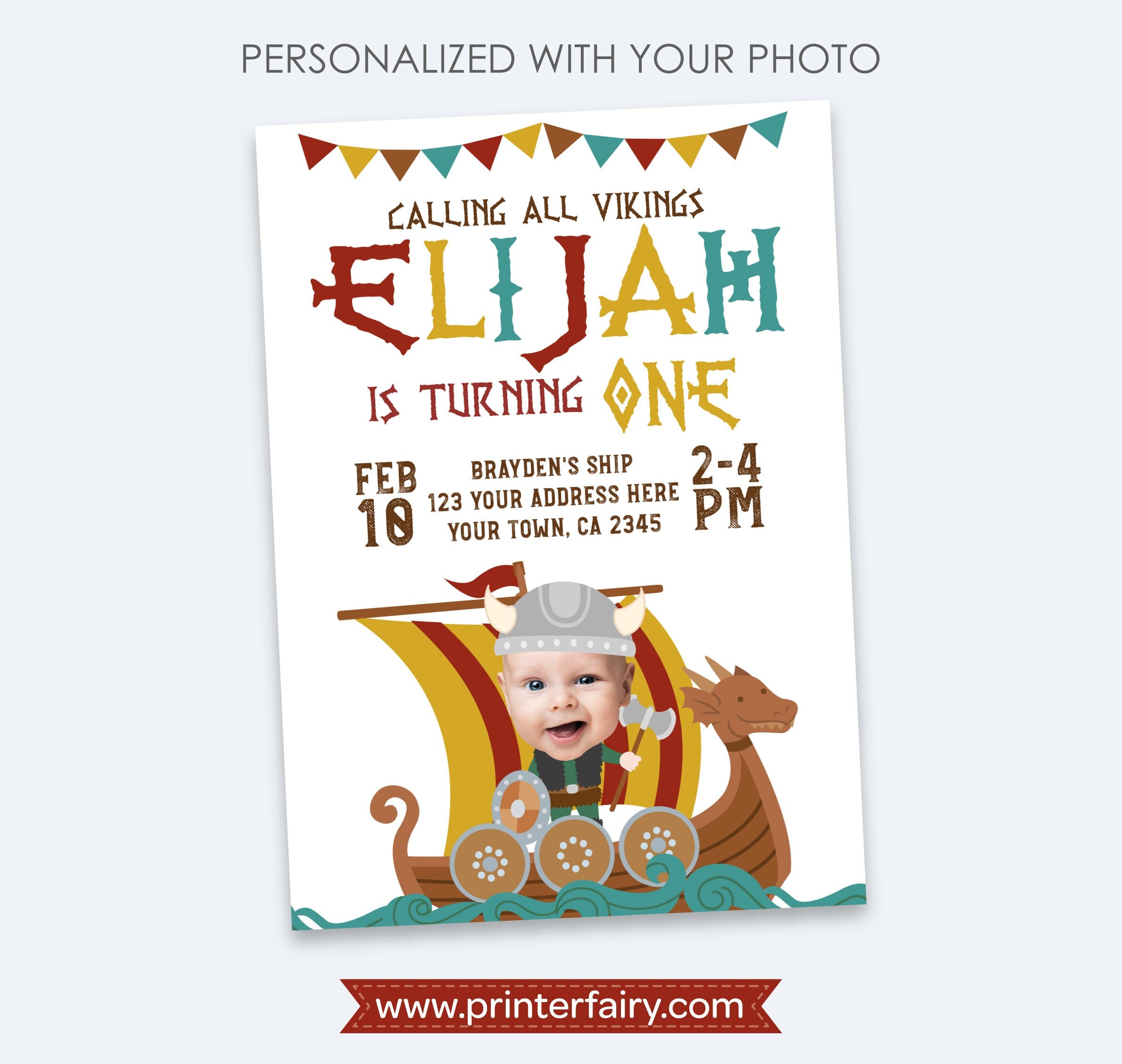 Personalized Viking Birthday Invitation with Photo (Digital)