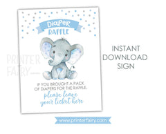 Elephant Baby Shower Diaper Raffle Ticket and Sign Editable Templates, Instant Download
