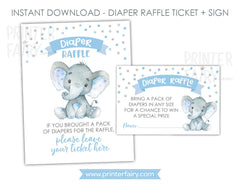 Elephant Baby Shower Diaper Raffle Ticket and Sign Editable Templates, Instant Download