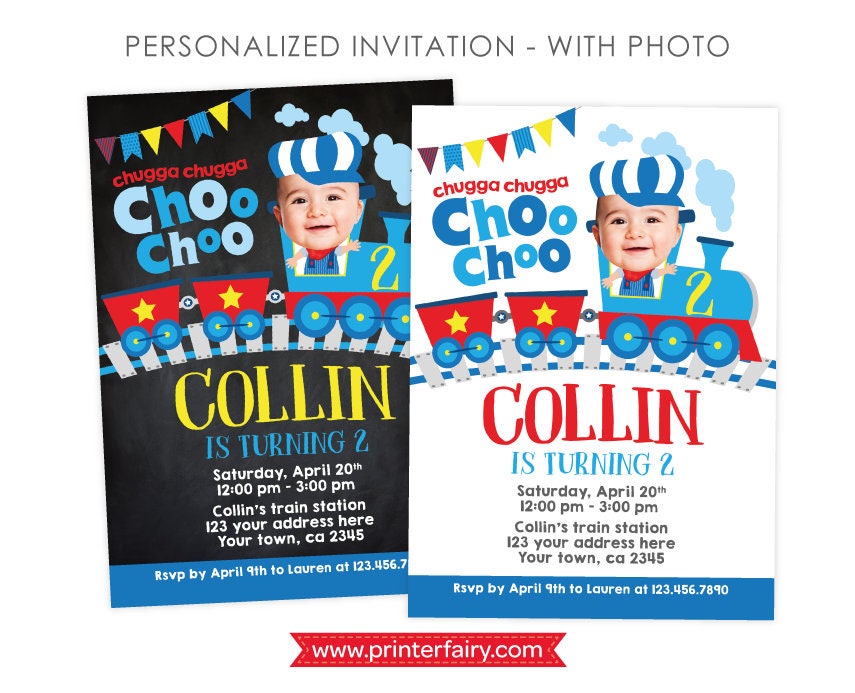 Train Birthday Invitation Personalized with Photo, Digital and Printable