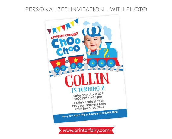 Train Birthday Invitation Personalized with Photo, Digital and Printable