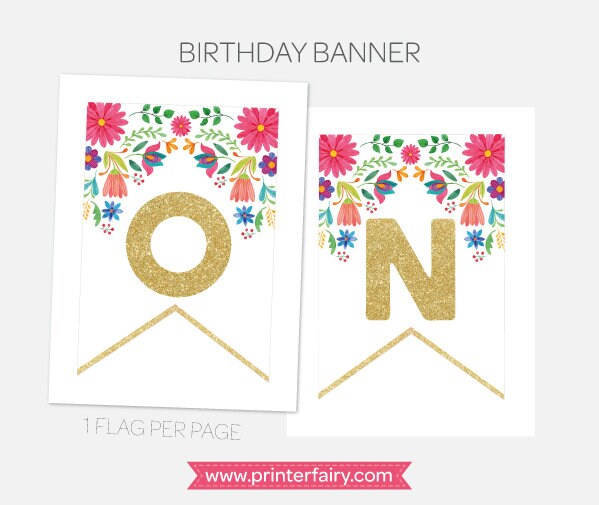 Fiesta First Birthday Banner, Floral ONE, Printable (Instant Download)