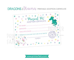 Unicorn and Dragon Adoption Center Sign & Certificate (Digital Download)